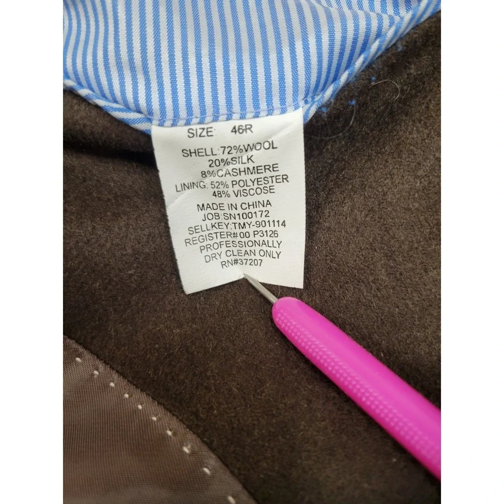 Tommy Hilfiger Brown Sport Coat Blazer 46R Wool Silk Cashmere 3‎ Button Mens